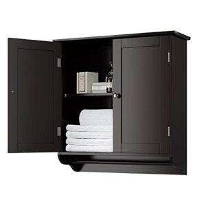 somy bathroom wall cabinet, over the toilet space saver storage cabinet, medicine cabinet with 2 doors cupboard with adjustable shelf and towels bar, dark brown