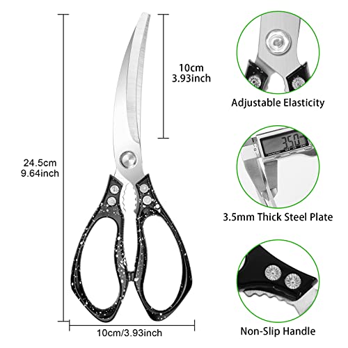 Diesisa Kitchen Scissors, Stainless Steel Dishwasher Safe Heavy Duty Kitchen Scissors for All Purpose, Kitchen shears for Poultry/Chicken/Rib/Meat/BBQ/Barbecue - Black