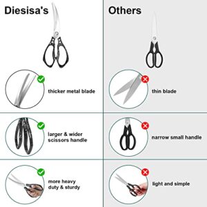 Diesisa Kitchen Scissors, Stainless Steel Dishwasher Safe Heavy Duty Kitchen Scissors for All Purpose, Kitchen shears for Poultry/Chicken/Rib/Meat/BBQ/Barbecue - Black