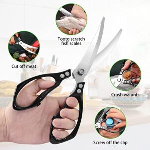 Diesisa Kitchen Scissors, Stainless Steel Dishwasher Safe Heavy Duty Kitchen Scissors for All Purpose, Kitchen shears for Poultry/Chicken/Rib/Meat/BBQ/Barbecue - Black