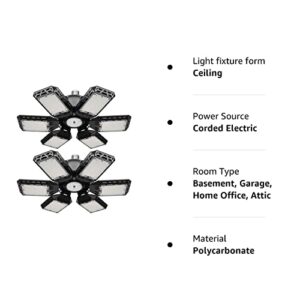 2 Pack LED Garage Light, 200W LED Shop Light, E26/E27 Garage Lights Super Bright Deformable LED Garage Ceiling Light with 6+1 Adjustable Panels Garage Lighting, Bay Light, Attic Light, Basement Light