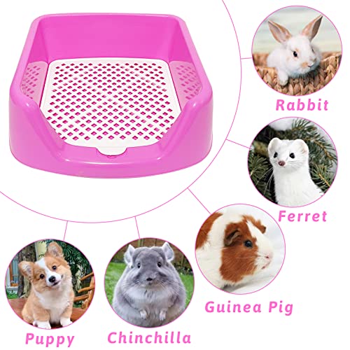 kathson Large Rabbit Litter Box Pet Cage Potty Corner Toilet Trainer Pan with Grate for Bunny Guinea Pig Chinchilla Ferret Puppy Small Animal (Pink)