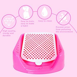 kathson Large Rabbit Litter Box Pet Cage Potty Corner Toilet Trainer Pan with Grate for Bunny Guinea Pig Chinchilla Ferret Puppy Small Animal (Pink)