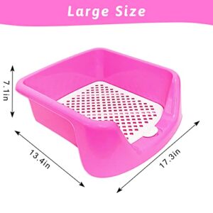 kathson Large Rabbit Litter Box Pet Cage Potty Corner Toilet Trainer Pan with Grate for Bunny Guinea Pig Chinchilla Ferret Puppy Small Animal (Pink)