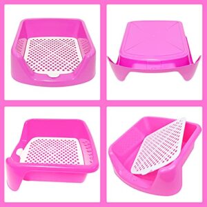 kathson Large Rabbit Litter Box Pet Cage Potty Corner Toilet Trainer Pan with Grate for Bunny Guinea Pig Chinchilla Ferret Puppy Small Animal (Pink)