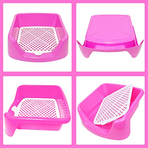 kathson Large Rabbit Litter Box Pet Cage Potty Corner Toilet Trainer Pan with Grate for Bunny Guinea Pig Chinchilla Ferret Puppy Small Animal (Pink)