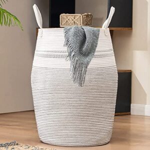 fiona's magic extra large laundry hamper basket, 105l woven tall clothes hamper with long handle for storage blanket, toys and dirty cothes in bedroom and living room, christmas gift, white