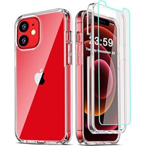coolqo compatible for iphone 12 mini case 5.4 inch, with [2 x tempered glass screen protector] clear 360 full body protective coverage silicone 14 ft drop military grade shockproof phone cover
