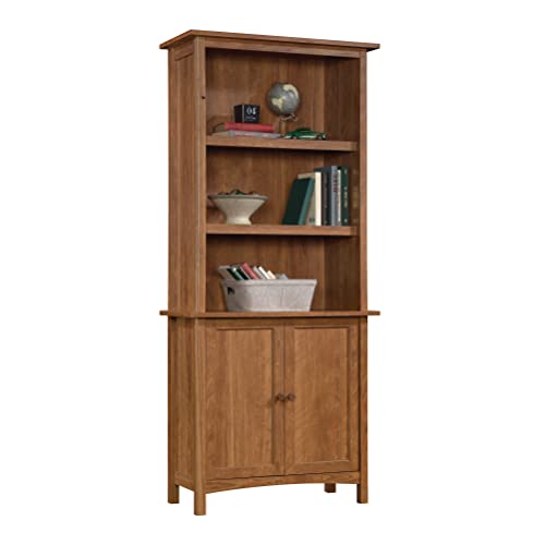 Sauder Union Plain Bookcase with Door/Book Shelf, Prairie Cherry Finish