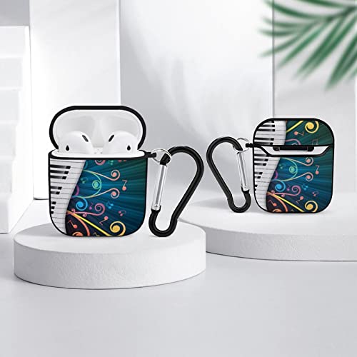 Piano Keys Music Background Hard Case for AirPods 1/2 Earbuds Headset Cover Protective Storage Bag with Hanging Keychain