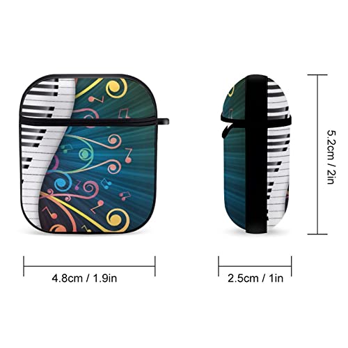 Piano Keys Music Background Hard Case for AirPods 1/2 Earbuds Headset Cover Protective Storage Bag with Hanging Keychain