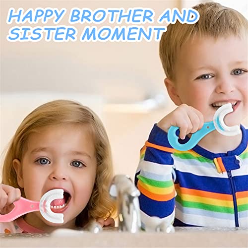 ANOOVV U Shaped Kids Toothbrushes Soft Silicone Brush Head Whole Mouth Toothbrush with Handle 360 ° Oral Teeth Cleaning Design for Toddler Age 2-6, 4 Pack