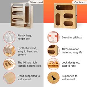 ComboJoy Ziplock Bag Organizer, Premium Bamboo Baggie Organizer for Drawer with Wall Mount Design, Easy to Refill, Compatible with Quart Slider Bag, Ziploc, Glad, Hefty for Gallon, Sandwich & Snack