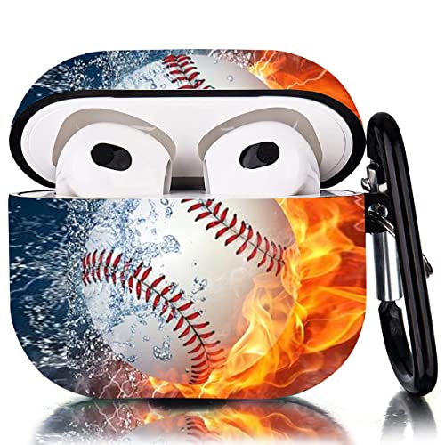 pzicase AirPods 3 Case 2021, AirPods 3rd Third Generation 2021 Protective Cover ，Premium TPU Shockproof Protective Cover for AirPods 3rd with Keychain （Baseball Fire）