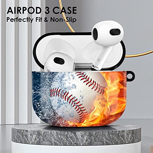 pzicase AirPods 3 Case 2021, AirPods 3rd Third Generation 2021 Protective Cover ，Premium TPU Shockproof Protective Cover for AirPods 3rd with Keychain （Baseball Fire）