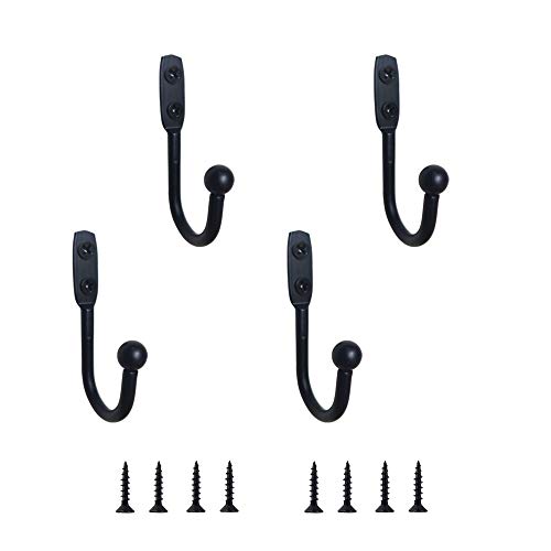 Wall Hooks Heavy Duty Coat Towel Key Robe Black Hanger Thickened Pure Metal with Screws Hole Installation Never Falling Hook (4 Small Black Hooks)