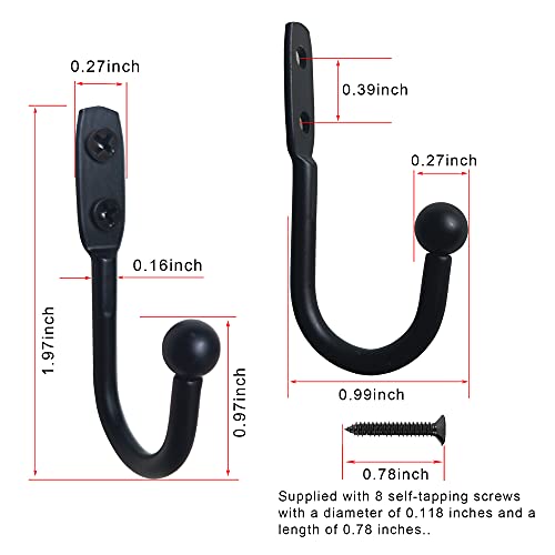 Wall Hooks Heavy Duty Coat Towel Key Robe Black Hanger Thickened Pure Metal with Screws Hole Installation Never Falling Hook (4 Small Black Hooks)