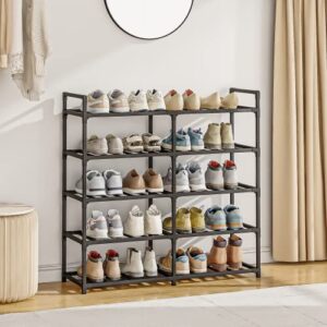 Bambooster 5 Tier Shoe Rack for Closet Free Standing Shoe Organizer Stackable Storage for Entryway Black