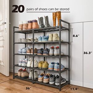 Bambooster 5 Tier Shoe Rack for Closet Free Standing Shoe Organizer Stackable Storage for Entryway Black