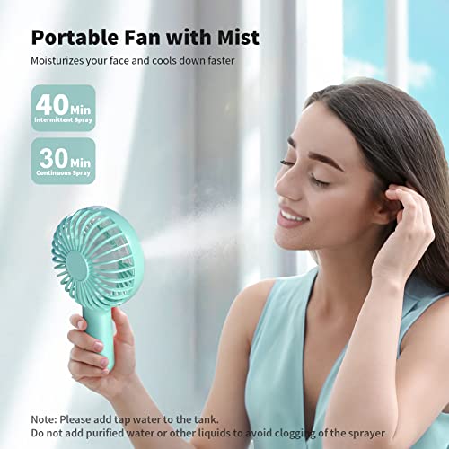 Otlonpe Misting Fan Portable, Desk Handheld Fan 3 Speeds Small Mister Rechargeable Fan with 2500mAh Battery, Water Spray Travel Personal Fan for Kids Women Men Home Office Outdoor (Green)