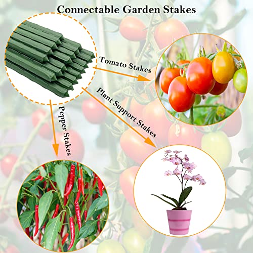 Garden Stakes,Connectable Plant Support Stakes,BOVITRO 40Pcs Steel Plant Stakes with 20 Connectors[17 Inches Each-Adjust Length Freely]