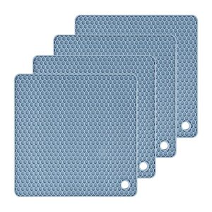 nstezrne trivets for hot dishes, silicone trivet mat hot pads for kitchen, silicone trivets for hot pots and pans, multi silicone pot holders for kitchen, heat resistant mats for countertop set 4 blue