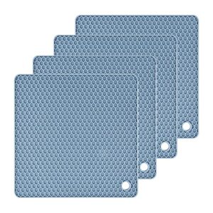 Nstezrne Trivets for Hot Dishes, Silicone Trivet Mat Hot Pads for Kitchen, Silicone Trivets for Hot Pots and Pans, Multi Silicone Pot Holders for Kitchen, Heat Resistant Mats for Countertop Set 4 Blue