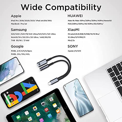 USB C to 3.5mm Headphone and Charger Adapter,2-in-1 USB C to Aux Audio Adapter with PD 60W Fast Charging Compatible with Apple iPhone 15/15Plus/15Pro/15Pro Max,Samsung S23/S22/S21,iPad,Pixel 7/6