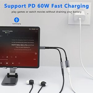 USB C to 3.5mm Headphone and Charger Adapter,2-in-1 USB C to Aux Audio Adapter with PD 60W Fast Charging Compatible with Apple iPhone 15/15Plus/15Pro/15Pro Max,Samsung S23/S22/S21,iPad,Pixel 7/6