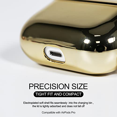 AirPods Pro Case Cover with Keychain,Mirror Plating Silicone Cover Airpods Pro Accessories with Key,for Women Men with Apple 2019 Latest AirPods Pro Case (Plating Gold)