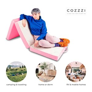 Cozzzi Folding Mattress - Trifold Foam Mattress Topper with Removable Cover -Lightweight and Portable Sleeping Mat - Pink - 31"