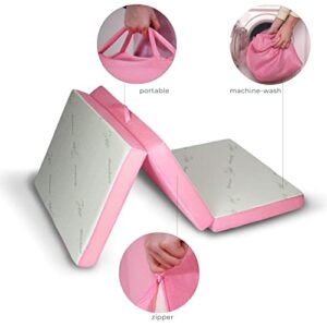 Cozzzi Folding Mattress - Trifold Foam Mattress Topper with Removable Cover -Lightweight and Portable Sleeping Mat - Pink - 31"