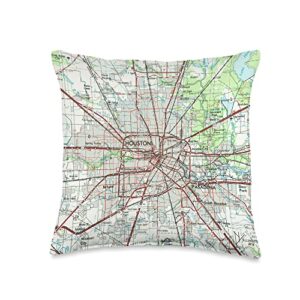 space city texas atlas houston tx map throw pillow, 16x16, multicolor