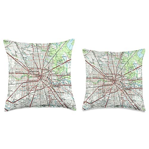 Space City Texas Atlas Houston TX Map Throw Pillow, 16x16, Multicolor
