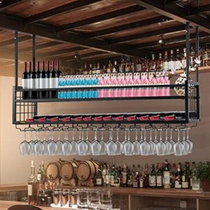 VEVOR Ceiling Wine Glass Rack, 46.9 x 11.8 inch Hanging Wine Glass Rack, 18.9-35.8 inch Height Adjustable Hanging Wine Rack Cabinet, Black Wall-Mounted Wine Glass Rack Perfect for Bar Cafe Kitchen