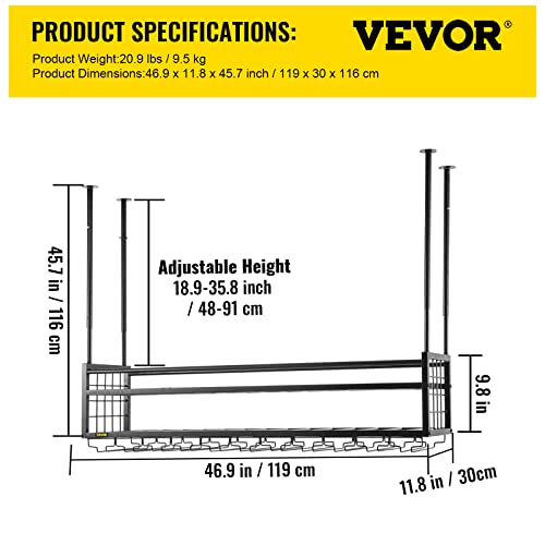 VEVOR Ceiling Wine Glass Rack, 46.9 x 11.8 inch Hanging Wine Glass Rack, 18.9-35.8 inch Height Adjustable Hanging Wine Rack Cabinet, Black Wall-Mounted Wine Glass Rack Perfect for Bar Cafe Kitchen