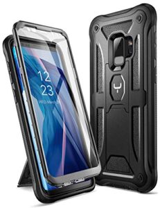youmaker designed for galaxy s9 case (not plus), heavy duty protection kickstand with built-in screen protector shockproof case cover for samsung galaxy s9 5.8 inch - black
