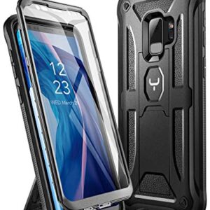 YOUMAKER Designed for Galaxy S9 Case (NOT Plus), Heavy Duty Protection Kickstand with Built-in Screen Protector Shockproof Case Cover for Samsung Galaxy S9 5.8 inch - Black