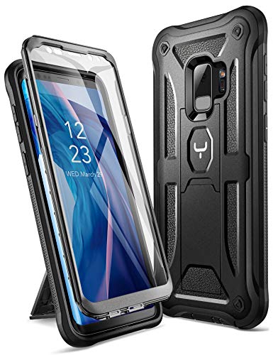 YOUMAKER Designed for Galaxy S9 Case (NOT Plus), Heavy Duty Protection Kickstand with Built-in Screen Protector Shockproof Case Cover for Samsung Galaxy S9 5.8 inch - Black