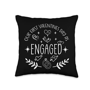 our first valentines day as engaged lovers couple matching throw pillow, 16x16, multicolor