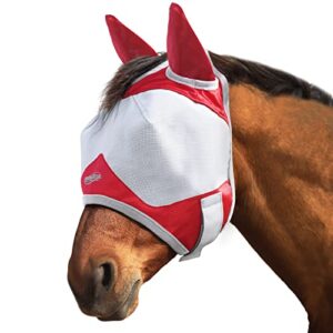 Maskology Horse Fly Mask Standard with Ears UV Protection for Horse Red XL