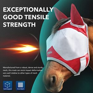 Maskology Horse Fly Mask Standard with Ears UV Protection for Horse Red XL