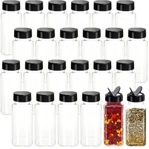 24 pack 3.5oz square plastic spice jars,seasoning containers with black screw lids to pour or shake,empty storage spice containers for spice,powders,peppers