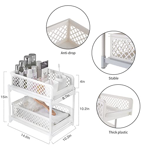 KUSARKO Under Sink Organizers and Storage for Kitchen Bathroom, Medicine Cabinet Organizer, 2 Tier Shelf Organizer with Sliding Storage Drawer, Plastic Pull Out Pantry Organization and Storage