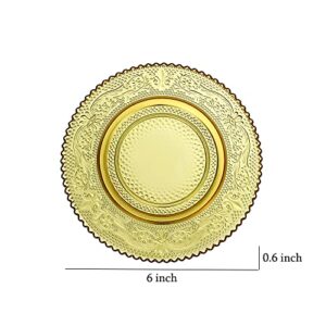 Sizikato 4pcs Amber Glass Snack Plate with Lace Trim, 6-Inch Dried Fruit Plate Dessert Plate for Home and KTV