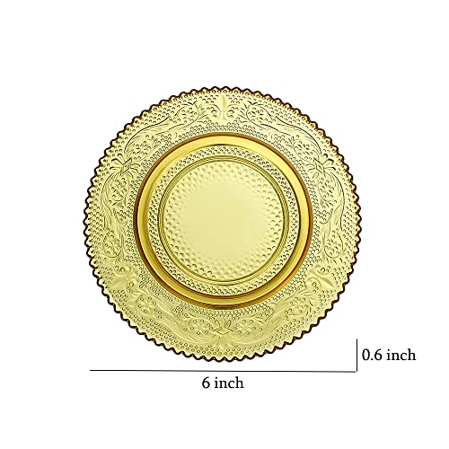 Sizikato 4pcs Amber Glass Snack Plate with Lace Trim, 6-Inch Dried Fruit Plate Dessert Plate for Home and KTV