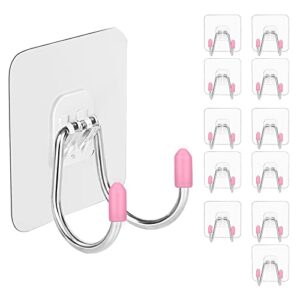 kazoku adhesive hooks 30lb(max) for hanging heavy duty self adhesive hooks transparent waterproof and oilproof wall hooks for keys bathroom kitchen office outdoor sticky hook 12 pack