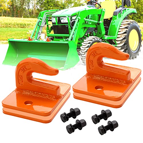 Tractor Bucket Grab Hook(2 Pack),3/8" Bolt On Grab Hook,G70 Grade Forged Steel Tow Hook Mount with Backer Plate Compatible for John-Deere kubota Tractor Bucket (Orange)