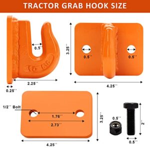 Tractor Bucket Grab Hook(2 Pack),3/8" Bolt On Grab Hook,G70 Grade Forged Steel Tow Hook Mount with Backer Plate Compatible for John-Deere kubota Tractor Bucket (Orange)