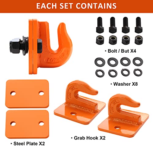 Tractor Bucket Grab Hook(2 Pack),3/8" Bolt On Grab Hook,G70 Grade Forged Steel Tow Hook Mount with Backer Plate Compatible for John-Deere kubota Tractor Bucket (Orange)